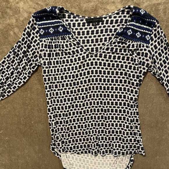 Sanctuary Top XS Womens Anabella Pullover Embroidered 3/4 Length Sleeves V-Neck - Picture 2 of 9